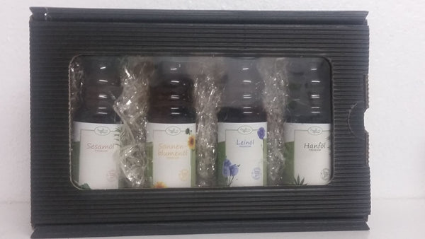 Geschenkpaket Öle (Leinöl 250ml / Hanföl 100ml / Kokosöl 250ml)