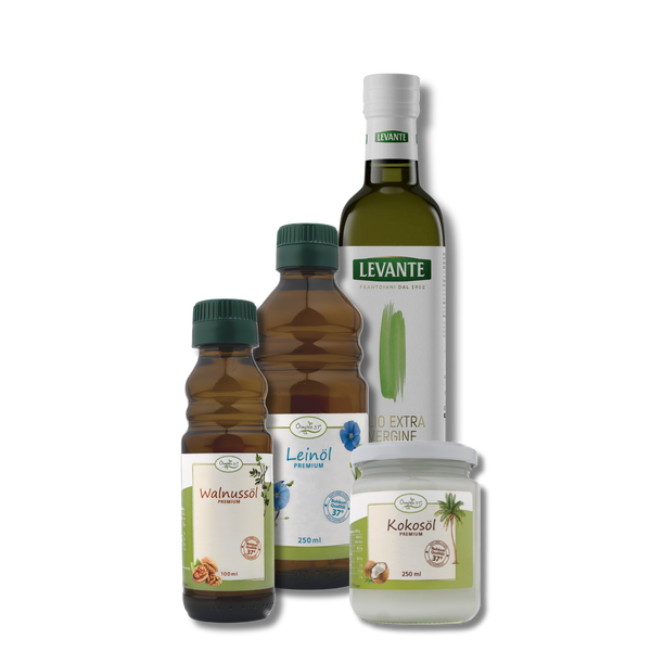 Öl-Bundle Mittel (Leinöl / Walnussöl / Kokosöl / Olivenöl)